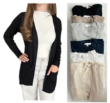 Ladies Marks Longline Ribbed Cardigan Open Edge To Edge Knitted Pocket Black NEW