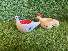 FRIENDS CHICK AND DUCK EGG CUPS Shaped Ceramic Set Damage To Beak