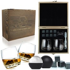 Rocking Whiskey Glasses, Whisky Stones, Ice Ball Mould, Gift Box & Ice Tongs