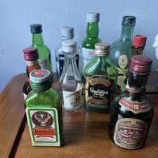 10 Empty Miniature Glass Spirit Liquor Bottles Vintage Whisky Chivas Glenfiddish