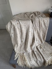 Vintage Cotton Marks & Spencer’s Beige Cream Floral Fringed Throw Blanket 104”