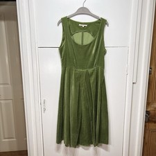 Cabbages & Roses Green Velvet 100% Cotton Dress Pleat Sleeveless A Line Size 12