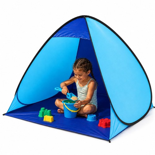Blue pop beach tent shelter - up,