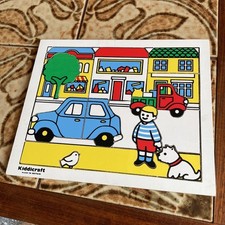 vintage kiddicraft Britain Wooden Jigsaw Puzzle Play Tray Street Shop Scene