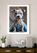 White And Grey Staffordshire Bull Terrier Princess A4 Poster Print