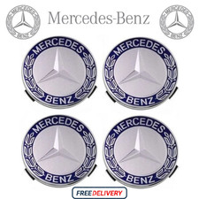 4 x Blue Mercedes Benz 75mm Alloy Wheel Centre Caps AMG A B C E S M Class Hub