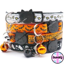 Spooky Goth Halloween Cat Kitten Collar Safety Adjustable Warning Bell Bat Ghost