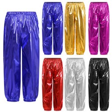 Girls Boys Sparkle Pants Metallic Leggings Modern Jazz Hip Hop Dance Trousers