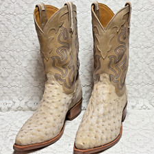 Tecovas The Garrett Pearl Ostrich Full Quill Ostrich Vamp Gold Tan Tops Snip Toe