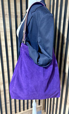OWEN BARRY Purple Genuine Suede Leather Large Tote Slouchy Shoulder Bag New Y2K
