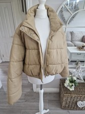Zara Beige Faux Leather Style Oversized Puffer Jacket Size L 12