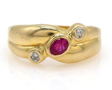 Size 56 Ring 585 GOLD 14K Yellow Gold Anello Bague Diamond Ruby Oro G3503/25