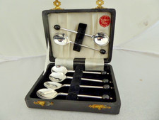 Vintage Box set  6 Yeoman Plate Silver Plate EPNS Demi Tasse Coffee Bean Spoons
