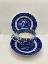 Antique Victorian Enoch Wedgwood & Co Willow Pattern Cup & 2 Saucers