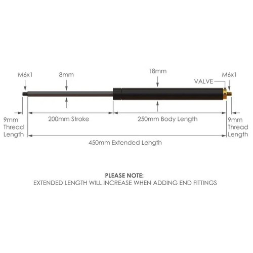 Adjustable gas strut 200 - adjustable,