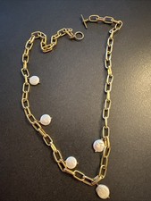 Coin Pearl And Gold Tone Necklace With Toggle Closure Approx 21" Length