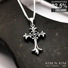 925 Silver Cross Pendant Fleur