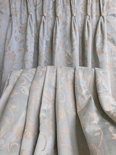Warm Damask Interlined Curtains W36 x L85 in Duck Egg Blue Satin Jacquard Floral