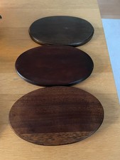 3 x Vintage Dark Wooden Oval Plinths 21cm x 13cm  or 8.25" x 5" good condition