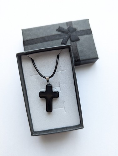 Crucifix necklace onyx - onyx, quartz