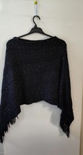 Sparkly Matalan Black And Silver Poncho With Sequins One Size