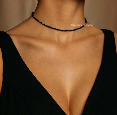 Natural black obsidian - black, choker