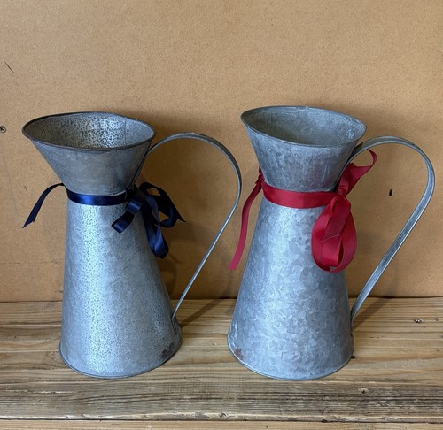 Vintage galvanised tin jugs - vintage,