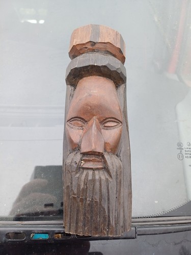 Carved wooden head face statue - wooden,