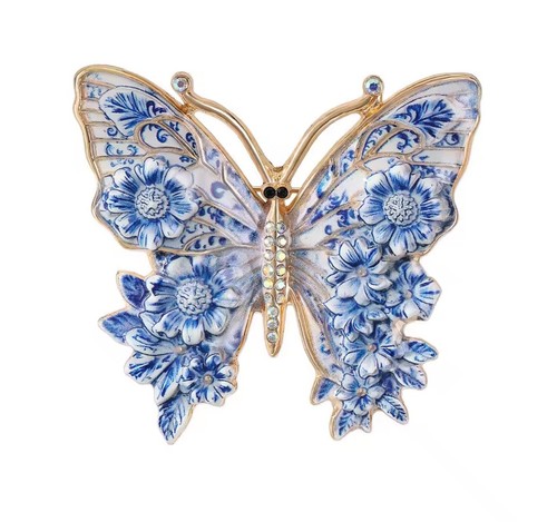 Blue butterfly enamel brooch - blue,