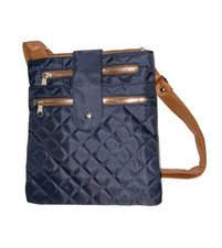 Nathalie Andersen For Damart Navy Blue Quilted Crossbody Shoulder Bag Flap, Zips