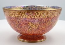 Wedgwood bowl Fairyland lustre Z4825 orange & blue with stylised bird in bowl