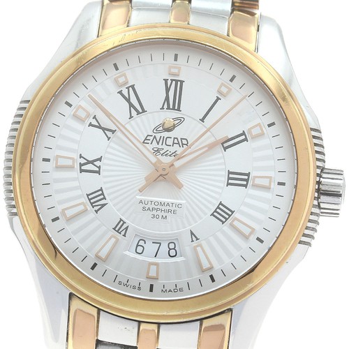 Enicar date silver dial - date,