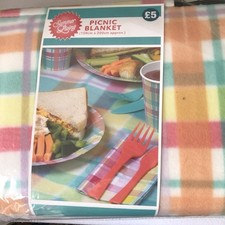 Vintage Multi Checked Picnic Blanket Polyester Aluminium Backing