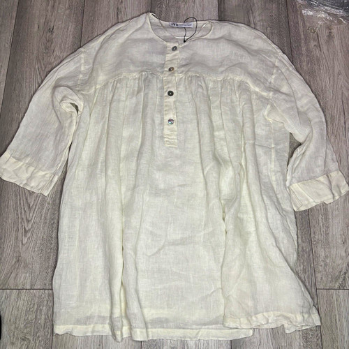 Zara 100 linen white - linen, smock