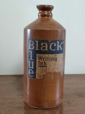 Large Vintage Stoneware Ink Bottle w. Spout, Bud Vase, Brown Glaze, 24cm High