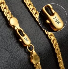 Mens solid 18k gold plated Full Sideways Necklace  24 Inches 6mm With Bracelet