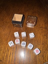 9 Piece Set Vintage Poker Dice In Brown Italian Leather Gold Embossed Case EUC