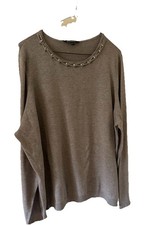 LADIES BONMARCHE LIGHT BROWN JUMPER WITH PEARL DETAIL FIT 24 - 26