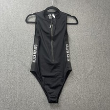 Calvin Klein swimsuit size medium black Cheeky Vest One Piece zip front costume