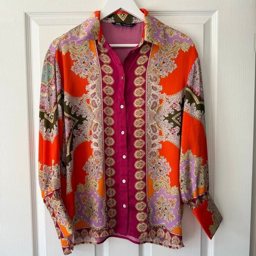 Zara satin shirt - pink, pattern