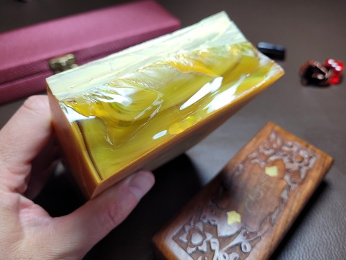 Original amber bakelite block - bakelite,