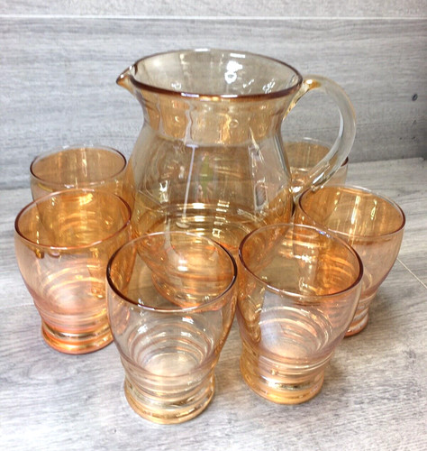 Amber glass lemonade set jug - glass,