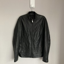 Zara Leather Biker Jacket Mens Medium Black Moto Collarless