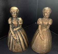 2 x  VINYAGE OLD BRASS LADY BELLS 4 inch high 560g ( both).1 clapper.list 623