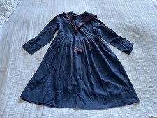 Vintage 1980s Laura Ashley Girls Navy Blue Sailor Dress Age 7-8 Years Small Flaw