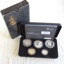 2008 UK FAMILY SILVER PROOF 5 COIN COLLECTION WITH £2 BRITANNIA -boxed/coa/outer