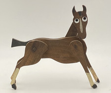 Antique / Vintage Articulated Wooden Toy Folk Art Horse Racehorse Poseable 12cmH