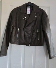Ladies Crop Faux Leather Brown