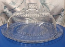 Large Vintage Glass Cloche Cake Serving Display Plate Cheese Dome Arcoroc France