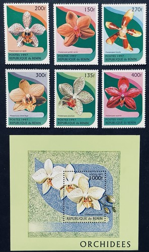Benin orchids stamps - orchids, +